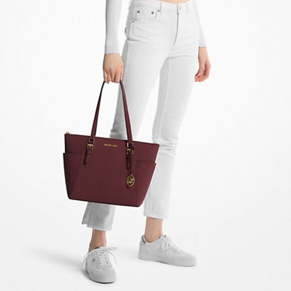 NWT Jet Set Travel Small Saffiano Leather Top-Zip Tote Bag Oxblood 35S0GTVT1L